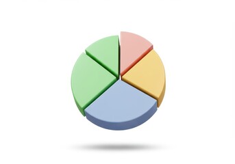 Fototapeta premium A 3D illustration of a floating pie chart divided into four segments in pastel colors isolated on white background