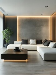Minimalist interior design of modern living room urban apartment high fidelity contemporary environment aesthetic viewpoint