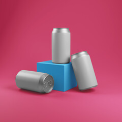 Three Cans Energy drink soda can mockup template isolated on background Blank Label