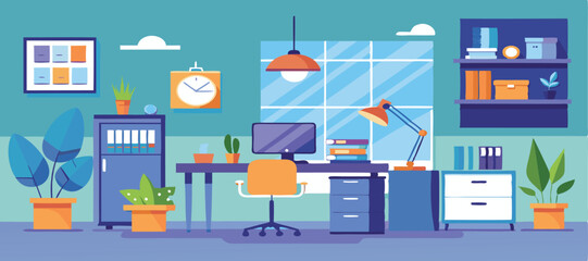 Office Workplace interior With Computer Table Vector