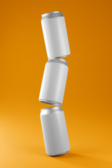 Three Cans Energy drink soda can mockup template isolated on background Blank Label