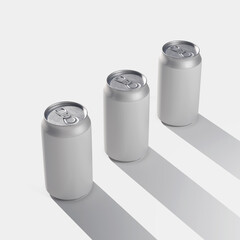 Three Cans Energy drink soda can mockup template isolated on background Blank Label
