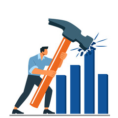 Man Holding Hammer Concept for Construction and Repair business graph