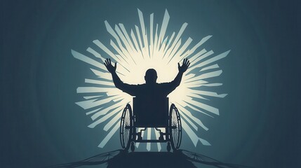Wheelchair surrounded by supportive hands, rehabilitation and care, 3D illustration