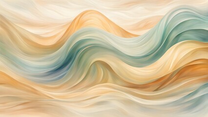 Obraz premium Abstract background with flowing, pastel-toned waves in beige, gold, and teal.