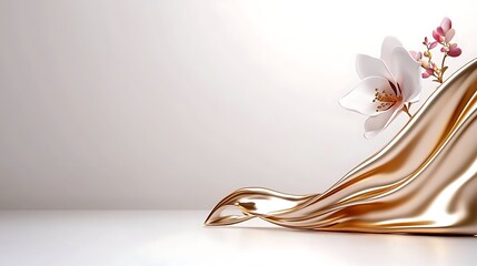 Elegant Golden Liquid Wave with Magnolia Blossom