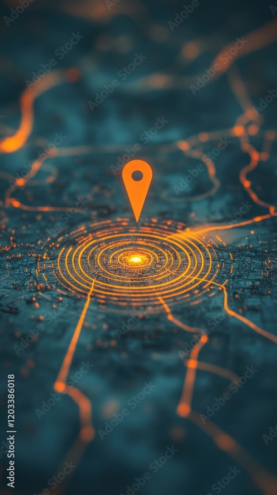 Poster glowing location pin on abstract city map gps navigation technology concept