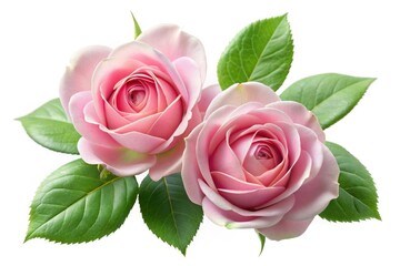 Naklejka premium Delicate pink rosebuds unfurl, a long exposure dream against a pristine white backdrop.