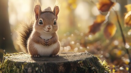 Obraz premium Chubby Baby Squirrel Painting with Round Belly Enchanted Forest Animal Portrait Nature Close-up Whimsical Charm