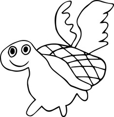 smiling funny turtle with wings on shell looking at camera