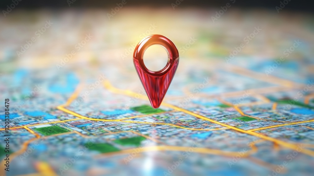 Poster red 3d location pin marker above detailed city map gps navigation concept