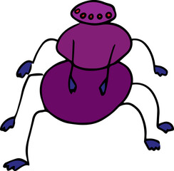 a large purple spider with eight blue legs and a large number of red eyes without pupils stands and looks at the camera