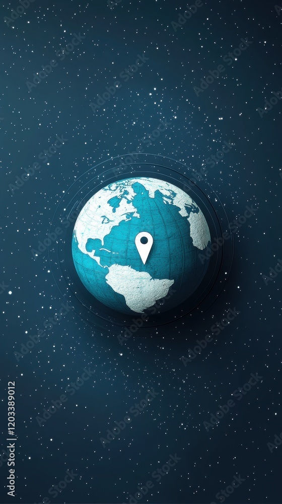 Poster global positioning system earth globe with locator pin space background worldwide navigation concept