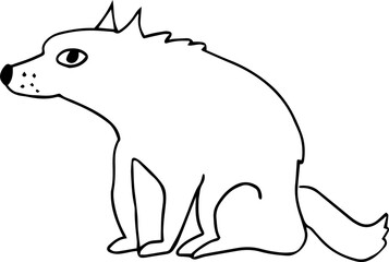 thoughtful wolf sits and looks at the camera