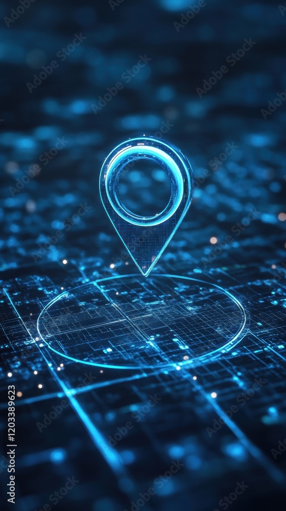 Poster futuristic digital location pinpoint on glowing circuit board abstract technology background