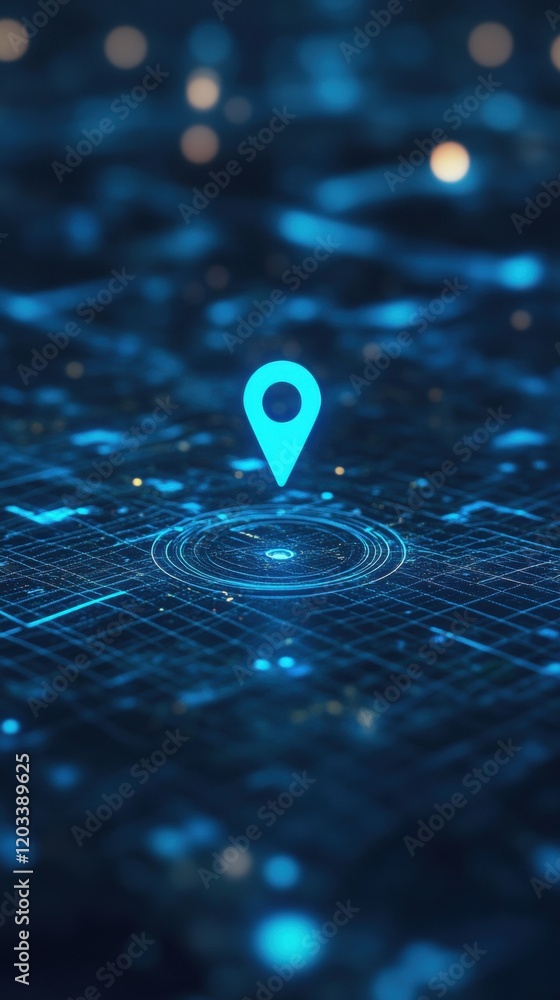 Poster glowing location pin on futuristic digital map global positioning system gps navigation technology