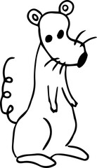 a rat with a curled tail sits on its hind legs and looks at the camera