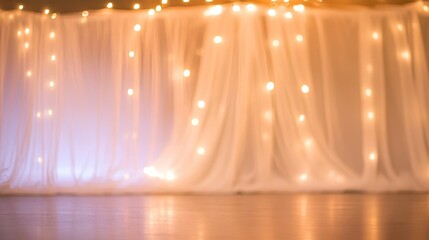 Festive Stage Backdrop with Warm Lights and Sheer Curtains