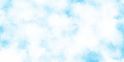 Soft and cloudy blue sky Watercolor background texture, cloudy and soft sky blue blurred and grainy Blue powder explosion, The sky blue texture clouds, blue watercolor paper texture background.