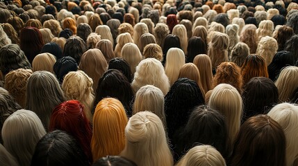a high-resolution photo of Volunteers organizing donated wigs for cancer patients. isolated on color background, photorealistic, ultra-sharp focus, clear details, studio lighting, natural colors,