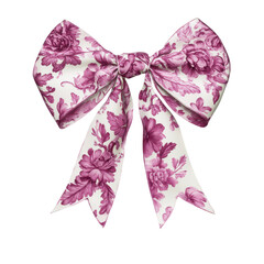 Pink Chinoiserie Floral Coquette Bow Clipart Vector Illustration