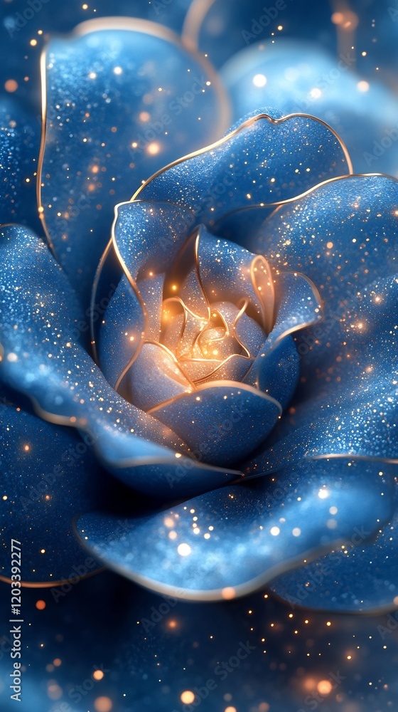 Poster stunning wallpaper featuring an abstract swirl of golden and blue particles with a dynamic wind blow