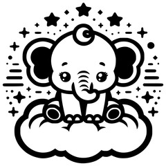 Obraz premium Cute baby elephant sitting on the cloud and catching stars
