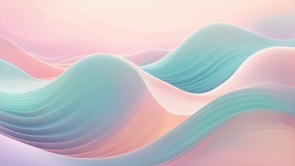 Abstract pastel background with smooth, flowing waves in shades of pink, teal, and lavender.
