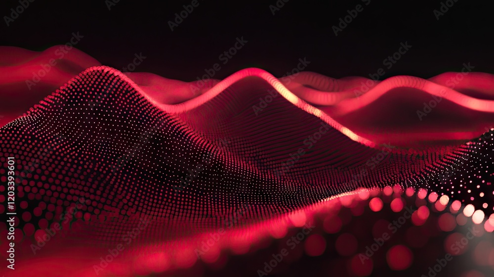 Poster a matrix of glowing points connected by fine lines, creating a high-tech digital abstract on a dark 