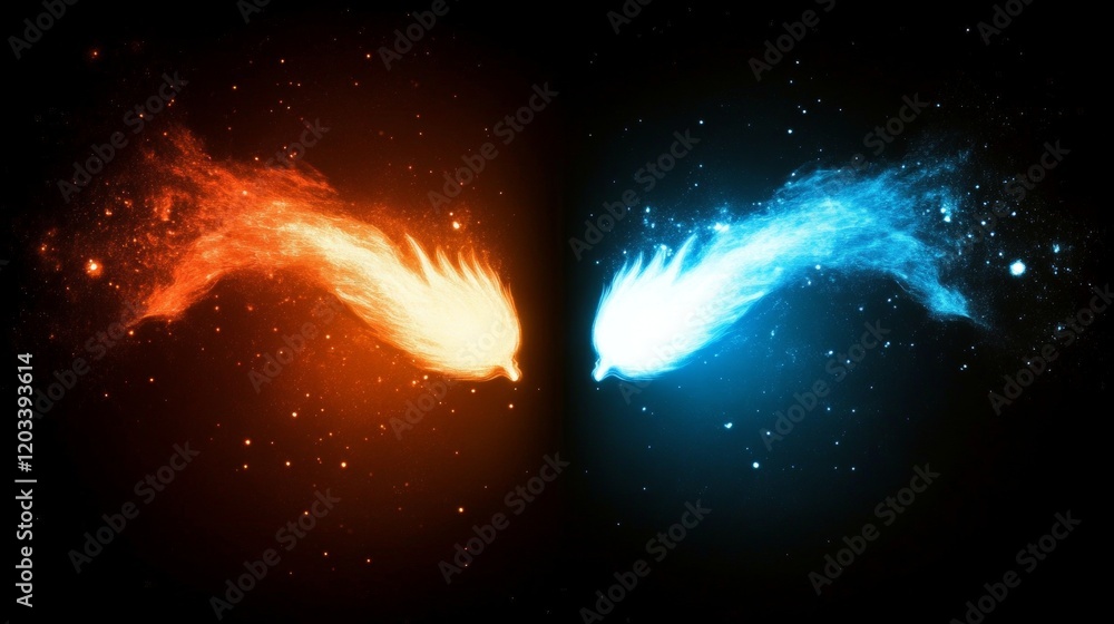 Wall mural fiery comet and icy comet clash in space