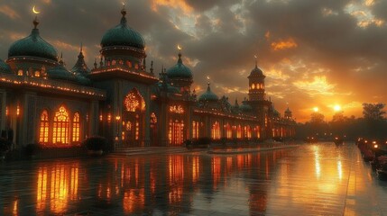 Obraz premium Grand Palace at Sunset with Water Reflections and Dramatic Sky