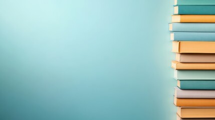 Vibrant blue backdrop showcases stack of books for educational and learning purposes