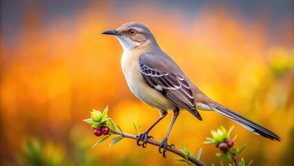 Fototapeta premium Knoxville minimalist bird photography: a Northern Mockingbird, Tennessee's simple wildlife.