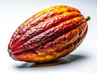 Fototapeta premium Luscious cacao fruit, dramatically lit against a pristine white backdrop; a perfect dark chocolate stock photo.