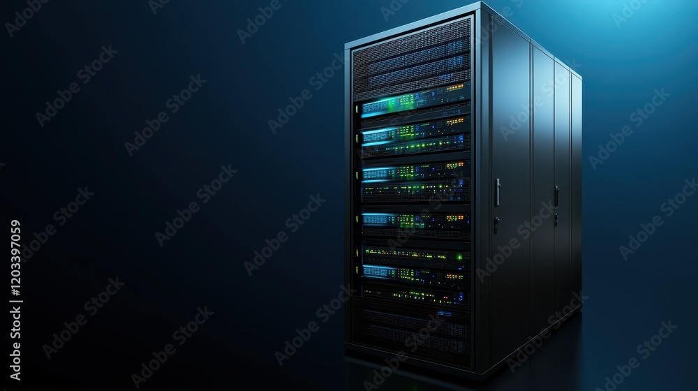 Poster powerful interconnected servers in data center, ensuring seamless connectivity and efficient managem