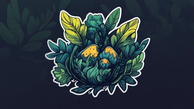Vibrant Green Tropical Floral Sticker Design - Powered by Adobe