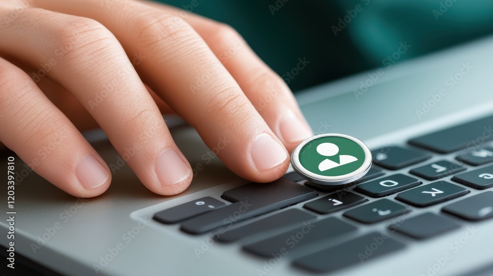 Poster boosting productivity, closeup of person typing efficiently on laptop keyboard in modern workspace