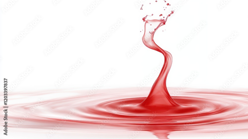 Poster dynamic splash of red liquid on pristine white surface, a study in color and motion