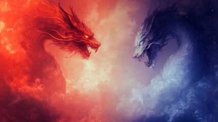 Fire Dragon Versus Ice Dragon Epic Confrontation