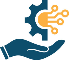 One hand hold up technology gear icon, vector. Tech care icon.