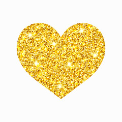 Shiny gold glitter heart on a white background. Design element for Valentine's Day.