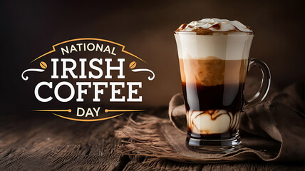 National Irish Coffee Day Text Banner with Stunning Irish Coffee Background