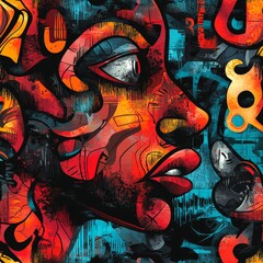 Obraz premium A colorful painting of faces with a tribal design