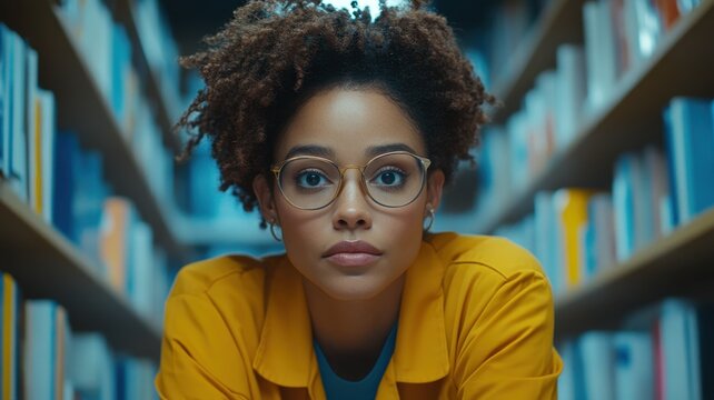 Social worker engaging with client in library professional setting focused perspective empathy concept