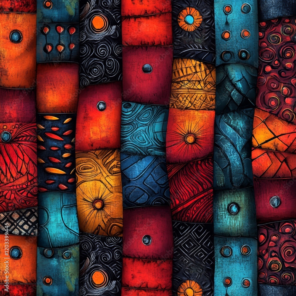Poster a colorful abstract painting with various shapes and patterns