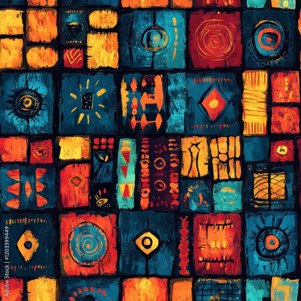 Aufkleber a colorful abstract painting with various shapes and patterns