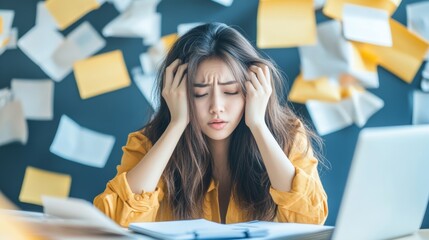 Busy smart young asian girl student marketing smm manager social media worker freelancer intern businesswoman working remote distant studding in office desk in coworking space. College education