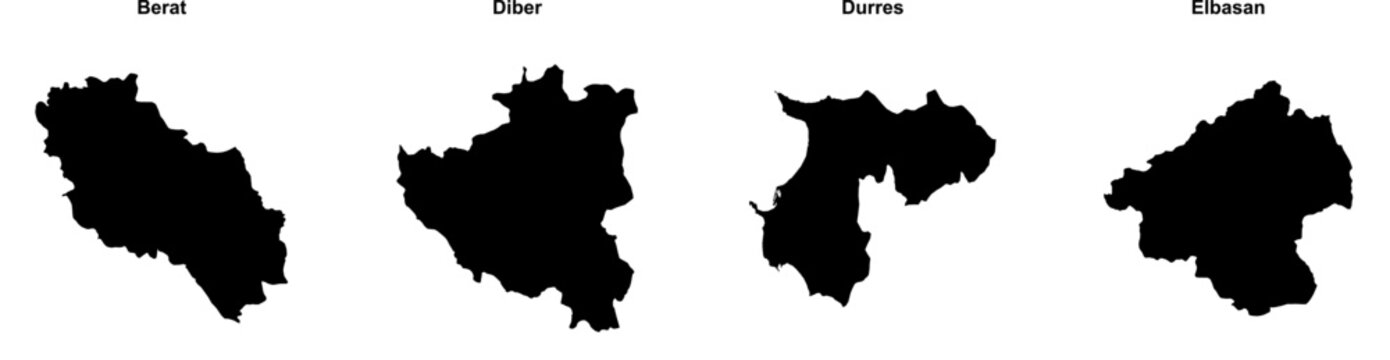 Berat, Diber, Durres, Elbasan outline maps