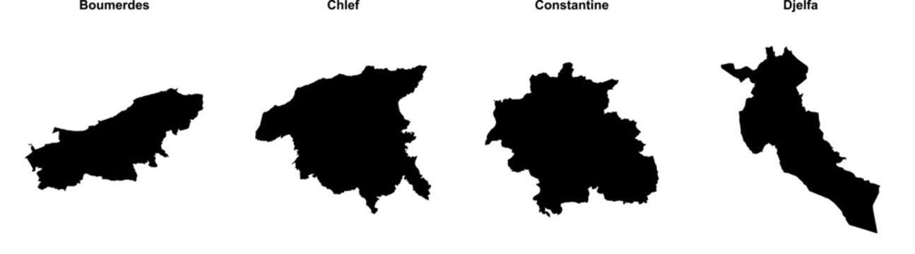 Boumerdes, Chlef, Constantine, Djelfa outline maps