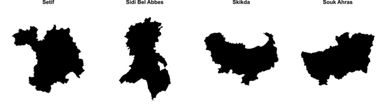Setif, Sidi Bel Abbes, Skikda, Souk Ahras outline maps